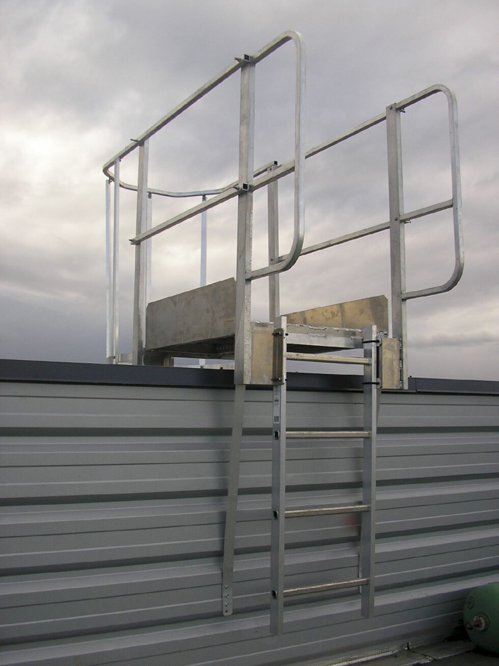 Maintenance d'une échelle à crinoline avec descente d'acrotère sur un bâtiment industriel à Dijon 21