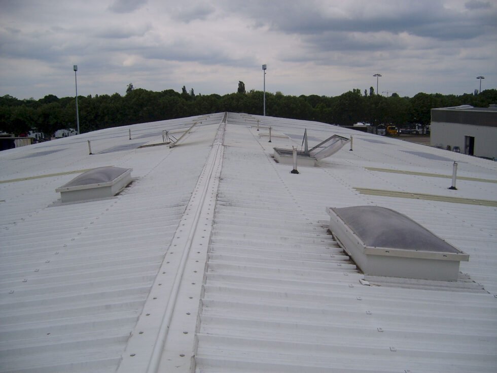 toiture bac acier avec embase pneumatique de désenfumage naturel ouverte auxerre 89