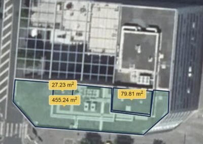 Plan de repérage des surfaces de toiture à rénover sur bâtiment Kobatex à villeurbanne